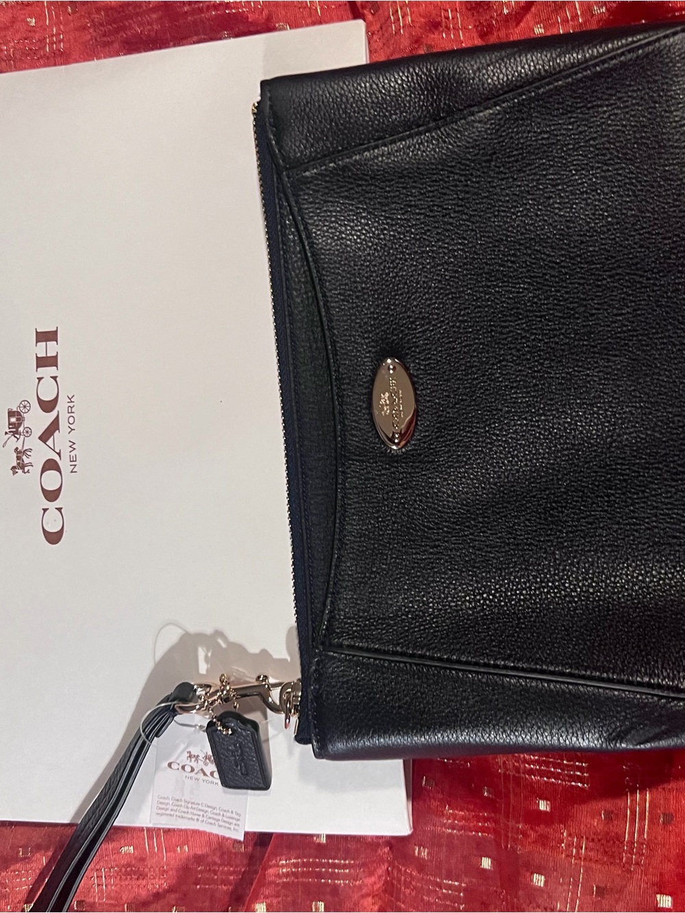 NWT Coach Marlon Clutch 24 Midnight Pebbled Leather Wristlet F53417